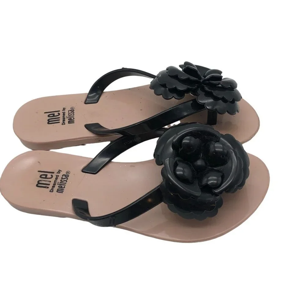 Mel By Melissa Slip On Sandals‎ Flip Flops Little Girls Size 12 Pink Black